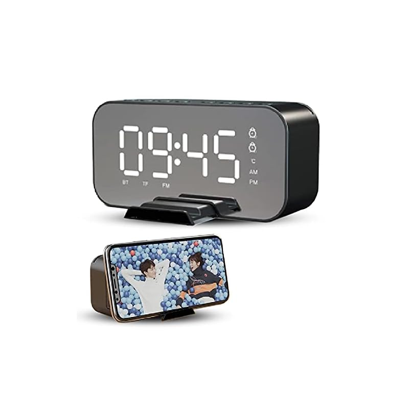 WALKENT Home Digital LED Clock (Black,Plastic) Bluetooth Speaker, Dual Alarm, Temperature Sensor & Display, Mobile Phone Holder, FM Radio(1.5Wx2.0Lx2.8H inches)