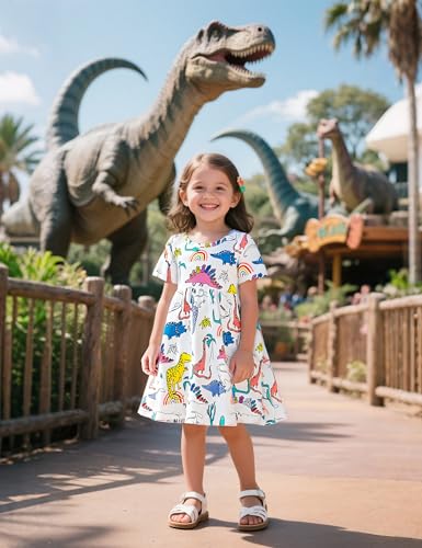 Hongshilian Toddler Girls Cotton Casual Dress Cartoon Print Short Sleeve Dress Girls Summer Sundress 2-7 Years3