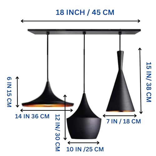 Image of GreyWings Black Aluminium Hanging Pendant Light for Indoor, 3 Cluster Ceiling Light for Dining, Kitchen, Living Room, Modern E27 Lamp Fixture,(Big) Linear Set