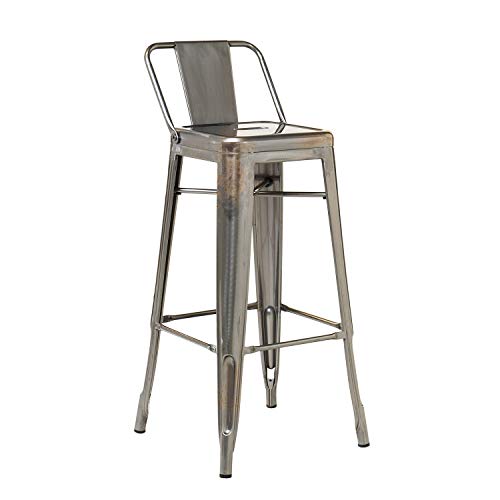 SKLUM Taburete Alto con Respaldo LIX Cepillado Acero Acero - (Elige Color)