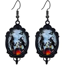 Dreuyet Gothic Mystery Witch Cameo Earrings for Women Vintage Crystal Glass Witch Wizard Hat Earring Goth Mystic Victorian Earring Punk Style Halloween Earrings Jewelry