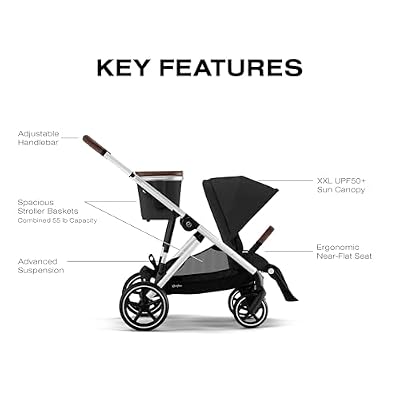 Cybex Gazelle S All-in-One Toddler and Baby Stroller with Over 20 Modular Configurations, Ergonomic Near-Flat Recline, Shopper Basket, and Compact Fold, Moon Black, Silver Frame