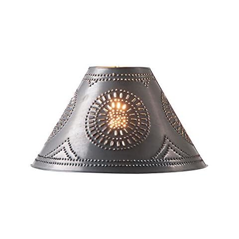 Irvin's Tinware, K16-01, 12-Inch Metal Flared Shade with Punched Chisel Deisgn in Smokey Black, Rustic Country Lighting Cover