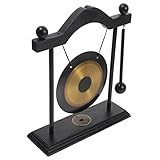 OUNONA Messing Gong Desktop Ornament Vintage Zen Gong mit Holzständer und Schlägel Dekoratives Feng Shui Tischgong für Büro und Wohnzimmer