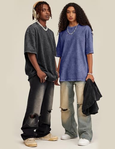 Image of Arssm Men Oversized T Shirts Vintage Tee Loose Fit Short Sleeve Casual Streetwear Baggy Washed Unisex Tops