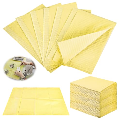 Dental Lätzchen,125 Stück 33x45CM Tattoo Tischdecken,Patientenservietten,Dentalservietten,Wasserdichte Tattoo Piercing Lätzchen Für Krankenhäuser Studios,Tattoo,Praxen(Gelb)