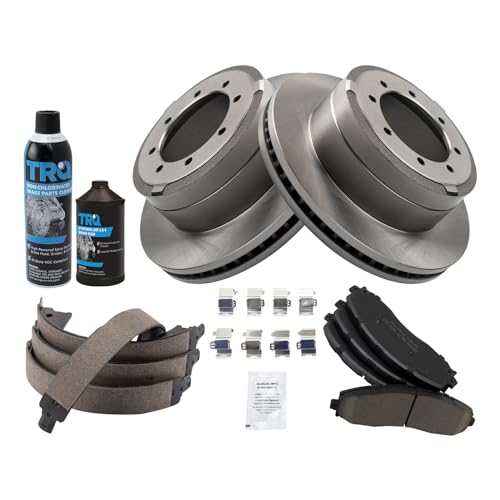 Image of TRQ Rear Brake Pad & Rotor Kit, with Chemical Kit Parking Brake Shoe Set Ceramic Compatible with 2013-2019 Ford F-350 Super Duty 2013-2014 F-450 Super Duty