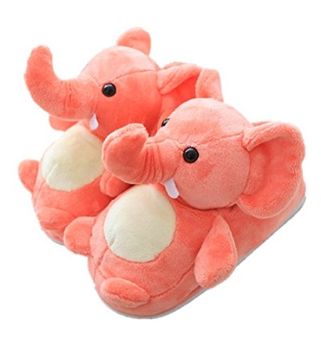 Always Pretty Winter Indoor Animal Slipper Home Unisex Adult Cartoon Plush Slipper Coral Elephant Free