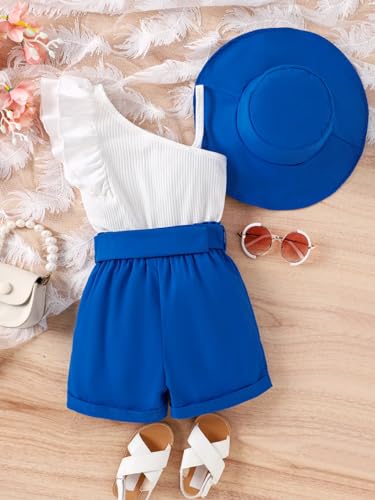 Image of Bold N Elegant Girls Uptown One Shoulder Top and Shorts with Belt and Hat Trendy 4 Piece Coords Set for 3 to 7 Year Girls Party Dress Outfit