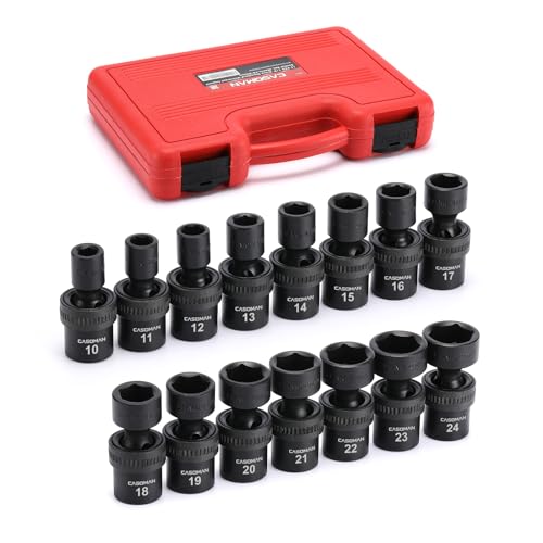CASOMAN 15 PCS 1/2" Drive Standard Universal Impact Socket Set, 6 Point, Metric,10-24mm 15 PCS 1/2" Dr.(Shallow)