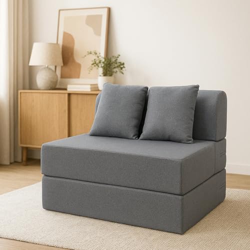 Image of Amazon Brand - Solimo 2 Seater Sofa Cum Bed 6x3 Feet with 2 Cushions, 3 in 1 Convertible Sofa Lounger, Portable Foldable Foam Mattress with Washable Cover for Living Room Bedroom - Grey