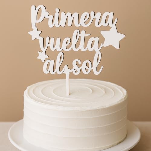 Topper de Madera “Primera Vuelta al Sol” para Tarta de Cumpleaños – Decoración Pastel Primer Año | Fiesta Primer Añito Bebé | Accesorio Reutilizable para 1er Cumpleaños