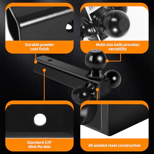 Image of MaxxHaul 70270 Trailer Hitch Hollow Shaft Triple Ball Mount - Black