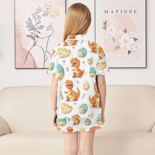ALAZA Dinosaur with Egg Leaves Pajamas Satin Pajama Set Short Sleeve Button Down Sleepwear4
