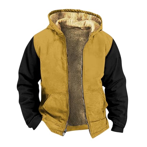 Generic Men's Long Winter Coat Heavyweight Down Jacket Retro Hoodie Mens Jackets Casual Stylish Long Sleeve Fishing Shirt Work Shirt Men with Pocket（4-Orange,4X-Large）