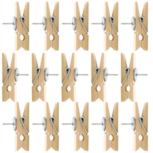 50 PCS Push Pins With Wooden Clips, Wooden Clips Push Pins, Pushpins Paper Clips, Wooden Craft Clips - Image 2