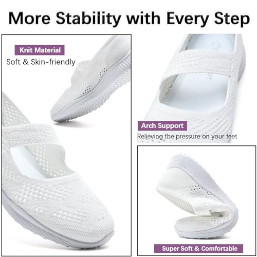Image of HONHOLD Women's Casual Knit Mary Jane Flat Shoes with Arch Support