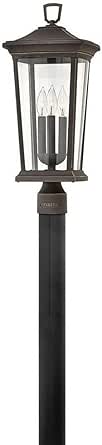 Hinkley Bromley Three Light 22.75-Inch Outdoor Post Mount Lantern, Clear Glass, Aluminum, Driveways Walkways and Entryways, Lumiglo Bulbs Included, Post Sold Separately, Oil Rubbed Bronze Finish