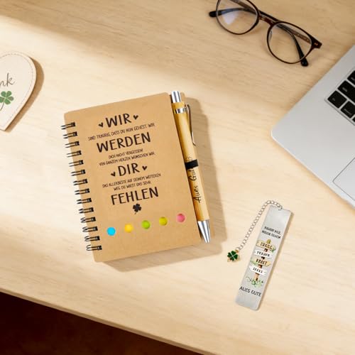 Abschiedsgeschenk Kollegen, 3 in 1 Abschied Kollegin Notizbuch mit Holz Kugelschreiber und Lesezeichen, Geschenk Abschied Kollegin, Dankeschön Geschenke für Kollegen, Jobwechsel Ruhestand Geschenk(B)