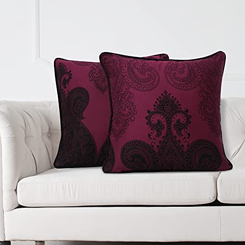 Image of Swayam Set of 2 Ethnic Motifs Cotton Magenta Cushion Cover | 20 x 20 Inch | Soft Breathable Fabric with Hidden Zipper | Decorative & Stylish Cushion Covers for Sofa, Living Room, Bedroom & Couch