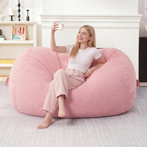 Image of 4FT Bean Bag Chair 4'Big Bean Bag Chairs with Adults, Large Beanbag Chair | Bean bag Lounger with Machine Washable Cover Corduroy Fabric, Comfy Chairs for Living Room Bedroom Dorm, Pink