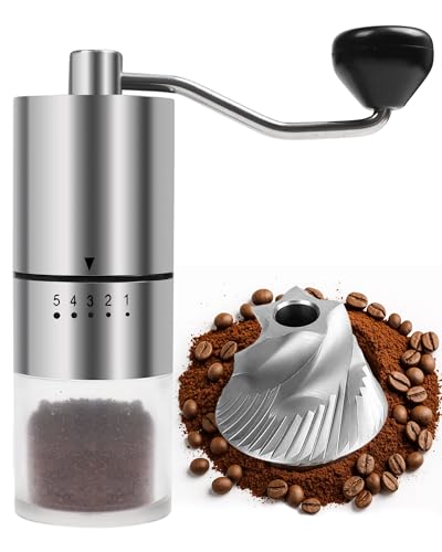 Stainless Steel Burr Manual Coffee Grinder For Drip,French Press,5 Adjustable
