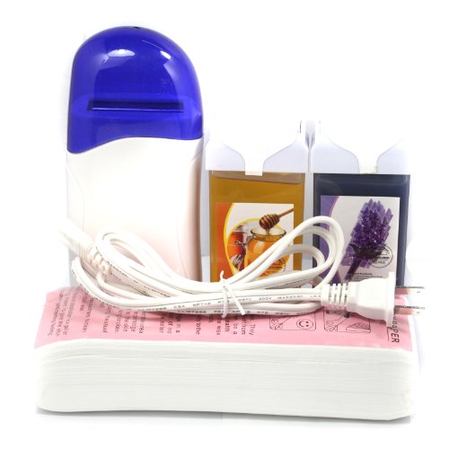 4 in 1 Roll on Refillable Depilatory Wax Heater Waxing Hair Removal Kit Tools Machine with 100 PCS Paper Strip , Honey Lavender Taste 100g Wax , 110v Us Plug