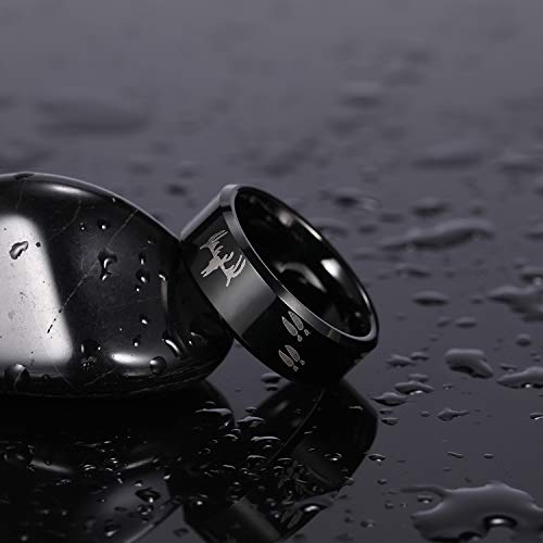 8mm Black Etched Deer Head Tungsten Carbide Wedding Band Men's Hunting Ring Size 6-152
