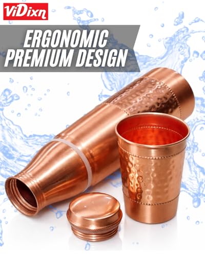 Image of Pure Copper Water Bottle 950ml - Ayurvedic Leak-Proof Copper Bottle for Drinking Water - Handcrafted Mandala Design - BPA-Free & Eco-Friendly - Improves Immunity & Digestion (With Glass)