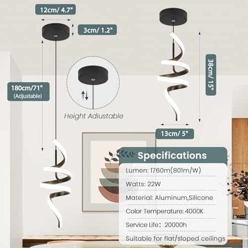 Sovinzert 4000K Spiral LED Pendant Light – Modern Home Accent - Image 5