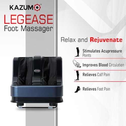 Image of LegEase Foot Massager with 40C Warm Therapy, 4-Motor Rolling & Kneading Massage for Relaxation & Fatigue Recovery, Pain Relief Foot Calf & Leg Massager with Vibration, Boosts Blood Circulation, Ergonomic Design (Blue)