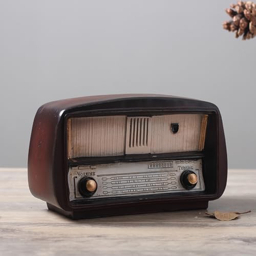 Image of Spiaty Synthetic Resin Vintage Decorative Radio Model for Home Living Room Decorations, Retro Style Table Ornament, Brown Wooden Design