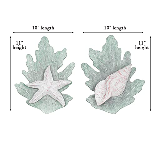 T.i. Design Hand-Carved Wood Starfish And Turban Shell On Reef | Coastal Seashells Beach Wall Decor Set Of 2 #TOP6