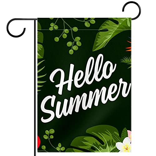 Drapeau de jardin anti-décoloration Hello Summer, déco extérieure double face 30x45cm