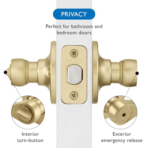 Image of Design House Springdale Privacy Door Lever, Satin Gold | Surface, Transitional, Brass, Hardware, 728907