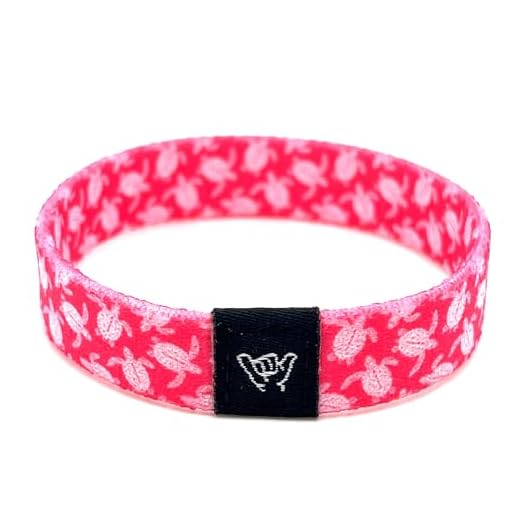 Hang Loose Bands - Coastal Pink Sea Turtle Bracelet - Small 6.5 Length for Men, Women and Teens - Reversible Elastic Wristband Boho Surf Style Unisex