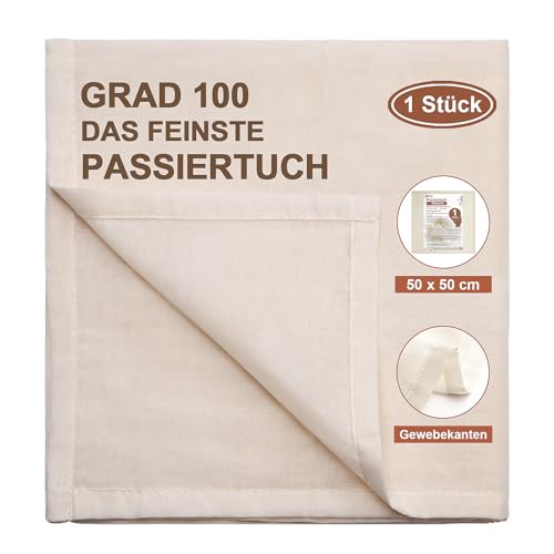 eFond Passiertuch, 1 Stück 50x50cm Käsetuch Feingewebt Dichtegrad 100 Cheesecloth Ungebleichte Reine Baumwolle mulltuch mit Sauber Umgeschlagene Saum, Seihtuch Waschbar und Wiederverwendbar