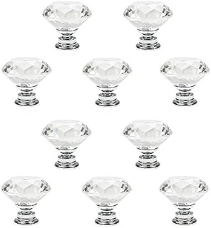 Crystal Glass Cabinet Knobs, PAPRMA 10 Pcs 30mm Diamond Shape Pulls Handles
