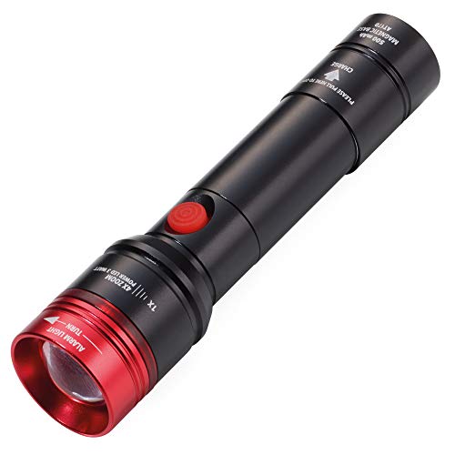 CAR ECO BEAM – TOR54/BK – Taschenlampe – weißes LED-Licht – 2 Lichtstärken, Blinklicht, roter Notfalllichtring, 4-fach Zoom – wiederaufladbar