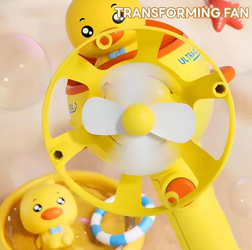 Image of 2-in-1 Automatic Bubble Maker Submarine Toy Gun & Mini Fan Toy for Kids | Cute Duck Bubble Blower Machine with Powerful Motor | Outdoor Summer Play Toy, LED Bubble Gun, Fun Party Gift for Boys