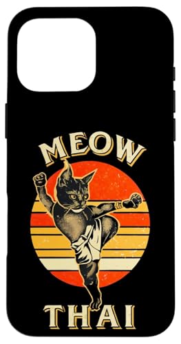 Funny Meow Thai �j���p �����p ���G�^�C �{�N�V���O �L�D�� �X�}�z�P�[�X iPhone 16 Pro Max �p