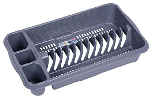 Plastic Dish Drainer Medium Rack Utensil Cutlery Plate Holder (Grey)