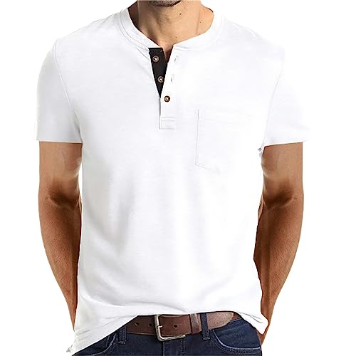 Lexiart Mens Fashion Henley Shirts Short Sleeve Button Cotton T-Shirt with Pocket