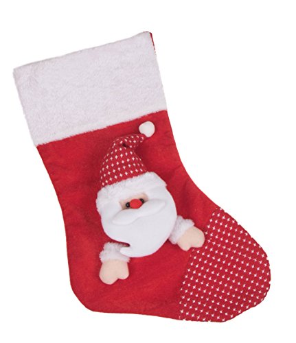 Stuffed Santa Claus Plush Christmas Stocking by Clever Creations | Red with White Fur Trim | Dimensional Face and Hat | Patchwork Toe | Soft Plush Felted Cloth | Festive Holiday Décor | Measures 16.5”