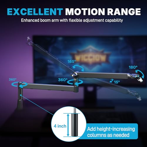 Image of Microphone Boom Arm, Low Profile Mic Arm Stand with Cable Management Channels, Desk Mount Clamp, Fully Adjustable, Heavy Duty Mic Stand for Podcast Streaming Gaming Studio(BA60 Black)