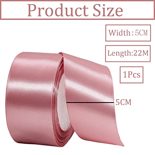 50mm Wide Thick Bean Pink Ribbon for Gift Wrapping,22m 2Inch Large Fabric Satin Ribbon Pink Bow for Gift Wrapping,Ribbons for Crafting,Hair,Bouquets,Wedding Car,Presents,Cake,Christmas Decorations - Image 2