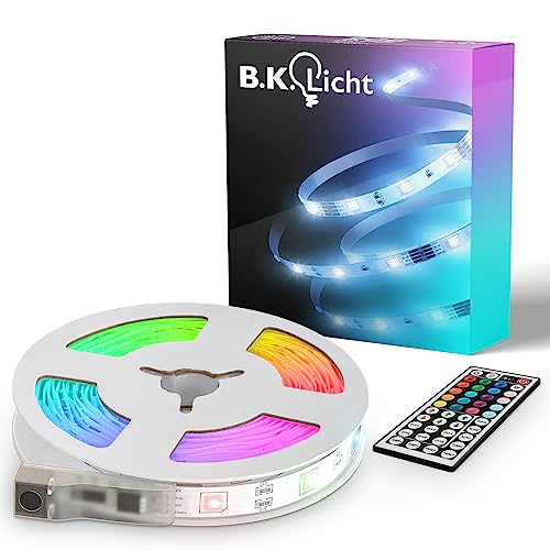 B.K.Licht LED rgb, 5m, Strisce LED, telecomando, colorata, accorciabile, adesiva, luci led camera da letto, Striscia LED 5 metri, LED Striscia, led tv retroilluminazione intelligente, led camera