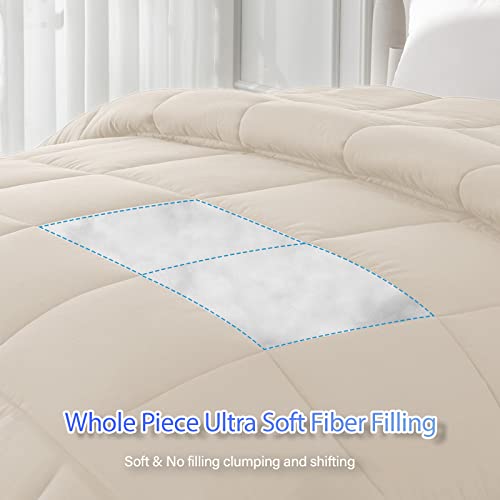 MATBEBY Queen Comforter Duvet Insert - All Season Beige Comforters Queen Size - Quilted Down Alternative Bedding Comforter with Corner Tabs - Winter Summer Fluffy Soft - Machine Washable