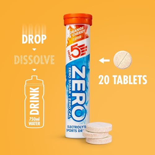 HIGH5 ZERO Electrolyte Tablets - Hydration Tablets Enhanced with Vitamin C - 0 Calories & Sugar Free - Boost Hydration, Performance & Wellness - Orange & Cherry (20x, Pack of 1)