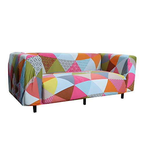 Image of House of Quirk Polyester Spandex Printed Sofa Cover Big Elasticity Cover Stretch Universal Sofa Slipcovers (Geometry Neon, Triple Seater)